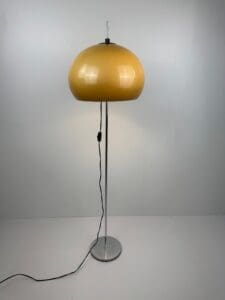 Mid-Century Chrome Floor Lamp with Adjustable Yellow Shade – 1970s Design Classic
