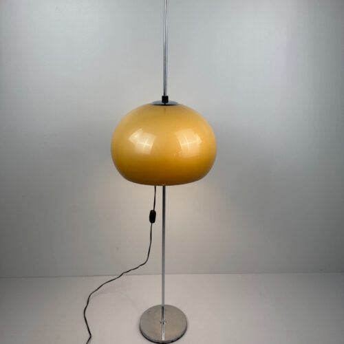 Mid-Century Chrome Floor Lamp with Adjustable Yellow Shade – 1970s Design Classic