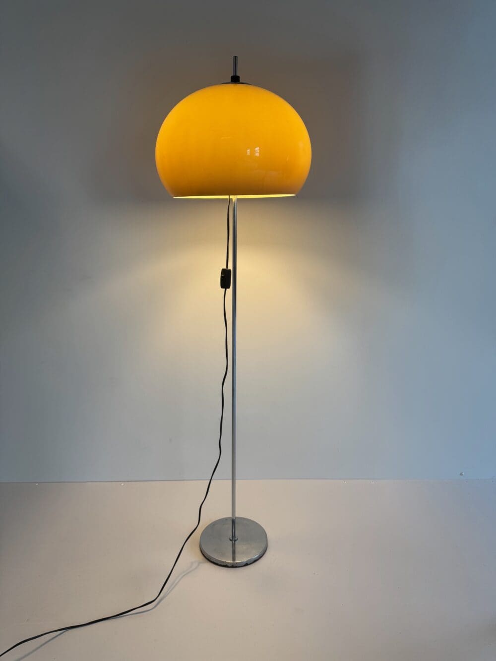 Mid-Century Chrome Floor Lamp with Adjustable Yellow Shade – 1970s Design Classic