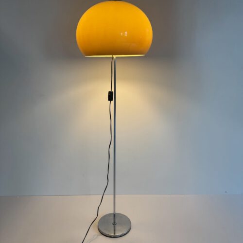 Mid-Century Chrome Floor Lamp with Adjustable Yellow Shade – 1970s Design Classic