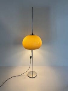 Mid-Century Chrome Floor Lamp with Adjustable Yellow Shade – 1970s Design Classic