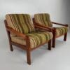 Pair of Danish easy chairs – teak frame with original striped upholstery
