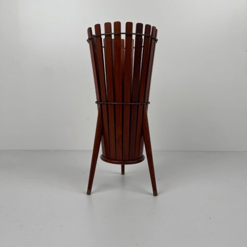 Danish Teak Umbrella Stand / Planter – Sculptural Slatted Design