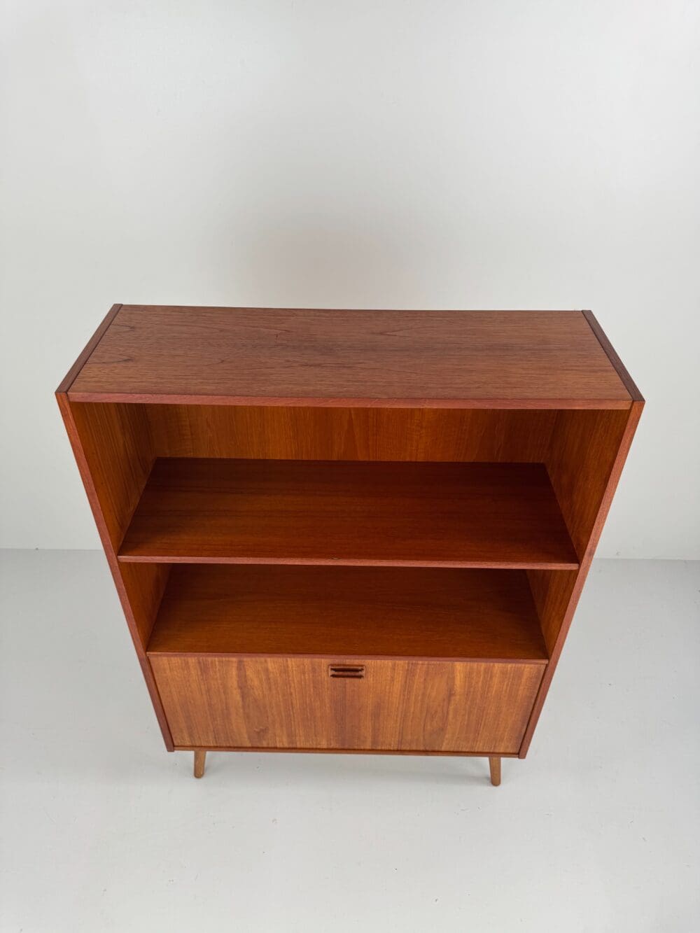 Danish Teak Bookcase with Drop-Down Cabinet – Functional Mid-Century Design